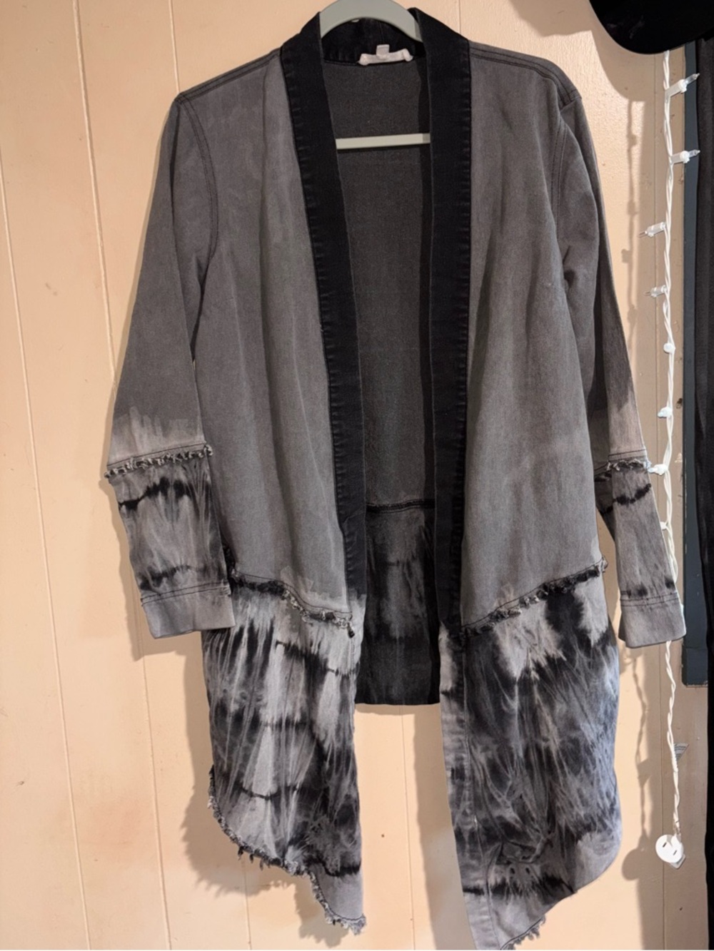 Gray Tie-Dye Open Front Women's Cardigan Sweater